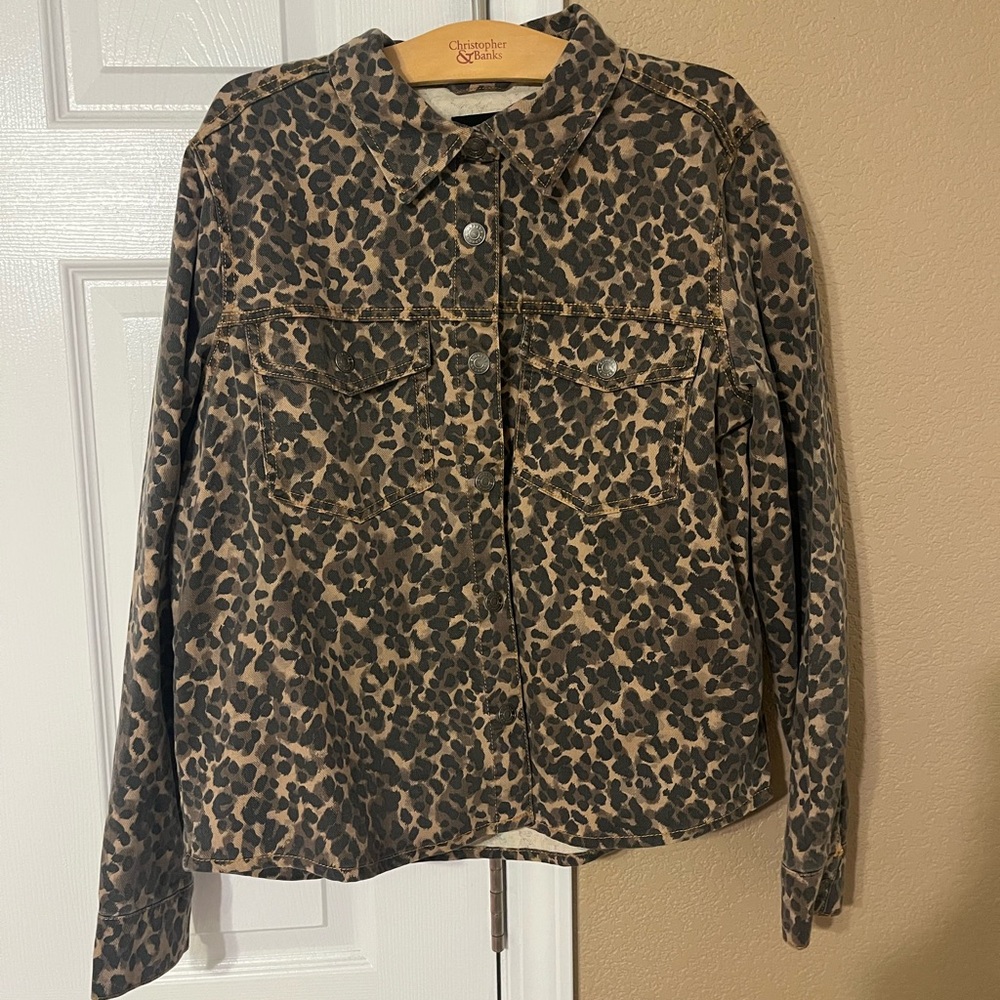 Express Leopard Print Jean Jacket - Brown & Black